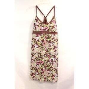 Athleta Racerback Strap Dress Womens size M Brown Paisley Built In Wireless Bra
